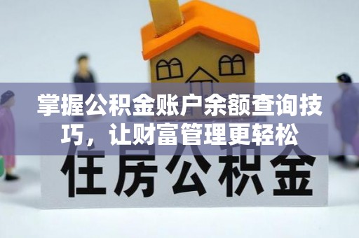 玉树掌握公积金账户余额查询技巧，让财富管理更轻松